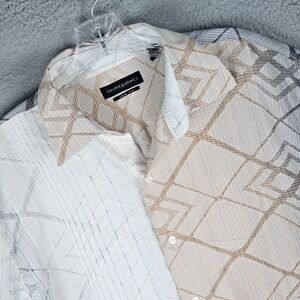 Jhane Barnes Shirt Mens Large Abstract Print Textured Trim Fit Collar Button-Up